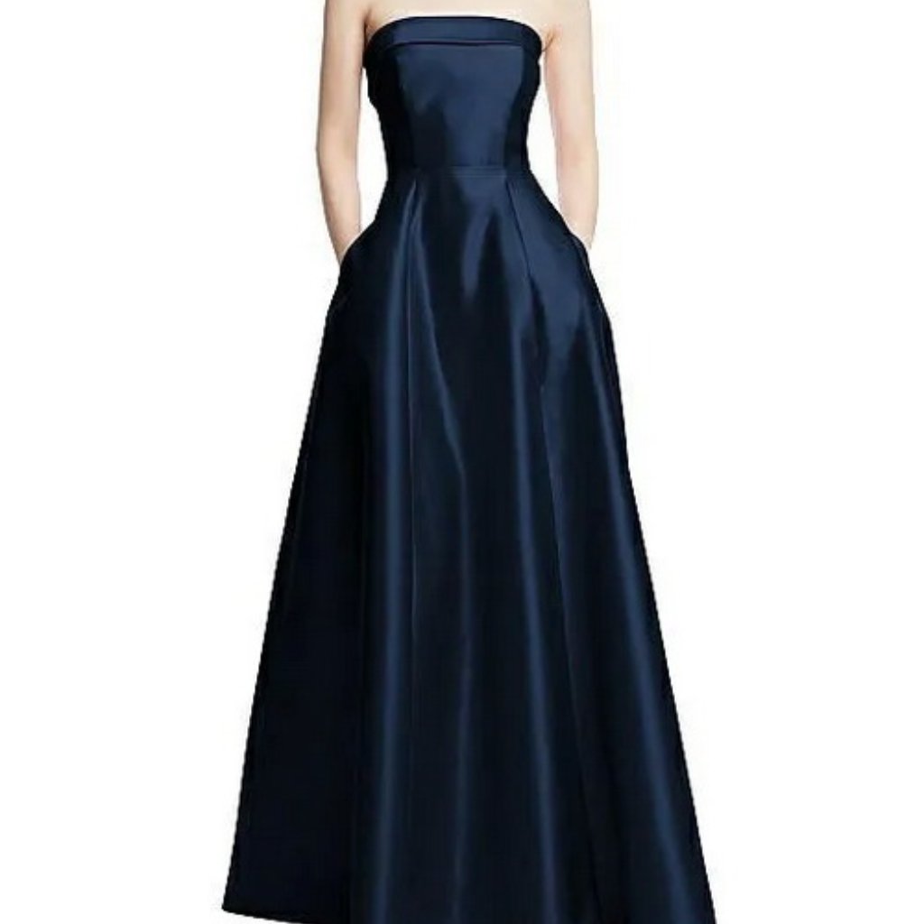 Alfred Sung Midnight Blue Strapless Cuff Satin Gown D843